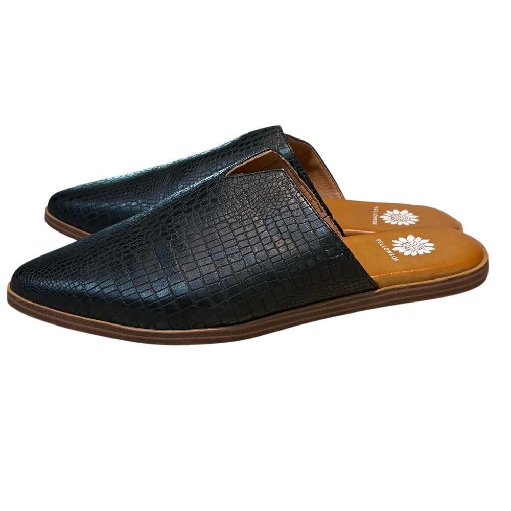 Yellow Box Novita Black Textured Slide Slip on Mules Quiet Luxury Shoes Size 8